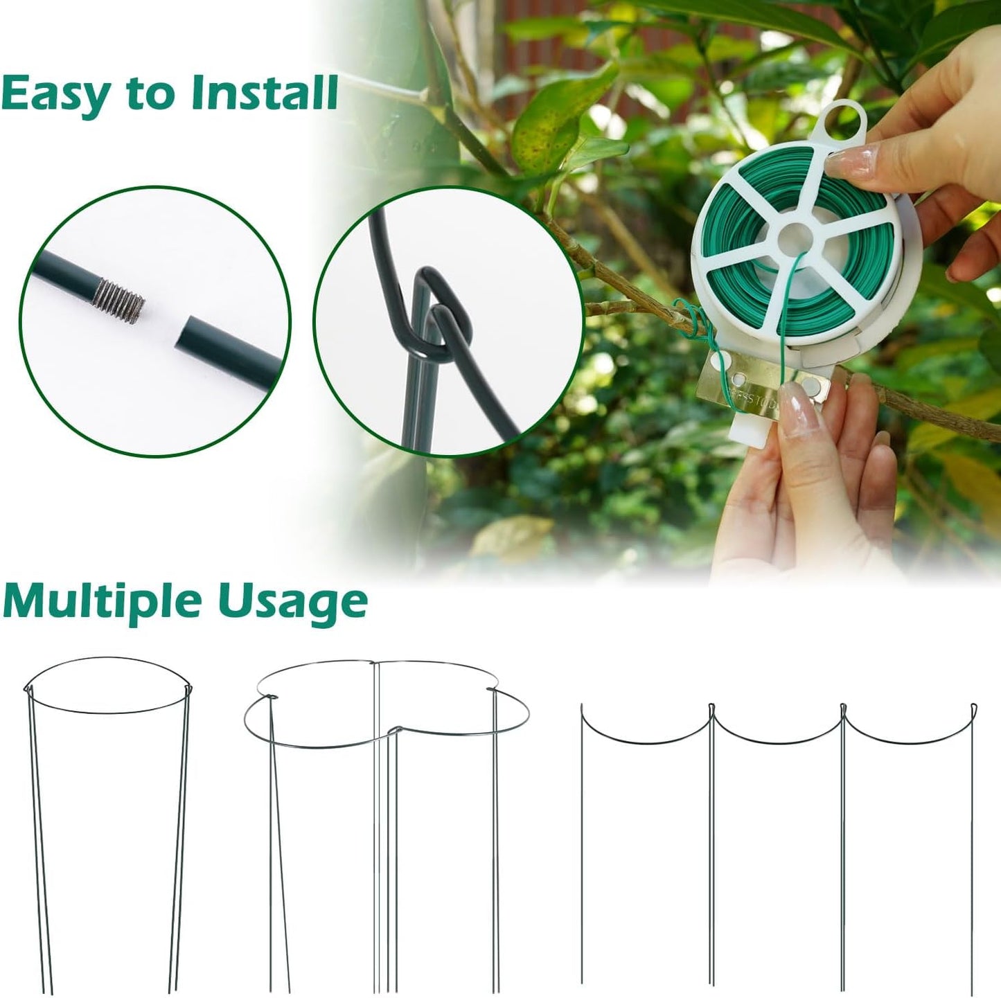 32 inch Plant Support Stakes, 10 Pack Half Round Metal Garden Plant Stake Heavy-Duty Plant Support Ring and Cage with Plant Clip & Twist Tie for Indoor and Outdoor Plants, Vegetable, Flowers-VerdiqueGarden