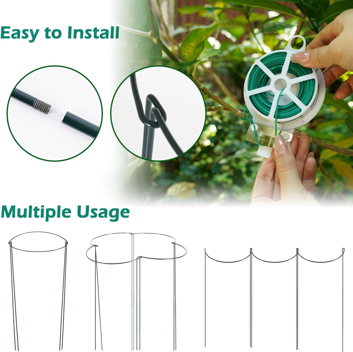32 inch Plant Support Stakes, 10 Pack Half Round Metal Garden Plant Stake Heavy-Duty Plant Support Ring and Cage with Plant Clip & Twist Tie for Indoor and Outdoor Plants, Vegetable, Flowers-VerdiqueGarden