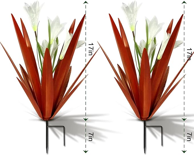 Homight Metal Agave Plant Outdoor Decoration Outdoor Garden Decoration Lily Mexican Yard Art Plant Garden Agave Lily Decorative Garden Gift… (2 Big White Lilies)-VerdiqueGarden
