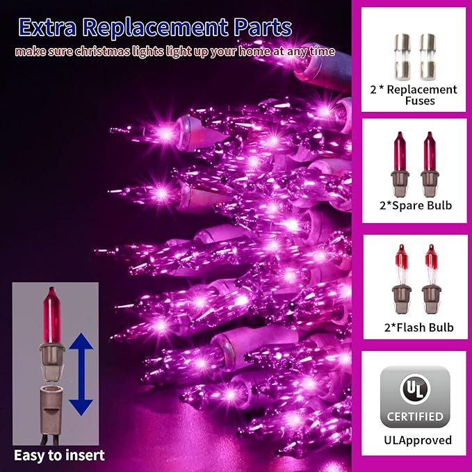 Ultra-Bright Connects End to End Purple Christmas Mini Lights 100L 19.6Ft UL Listed Incandescent Bulb String Light Set for Indoor and Outdoor Halloween Home Garden Party Holiday Tree Decor-VerdiqueGarden