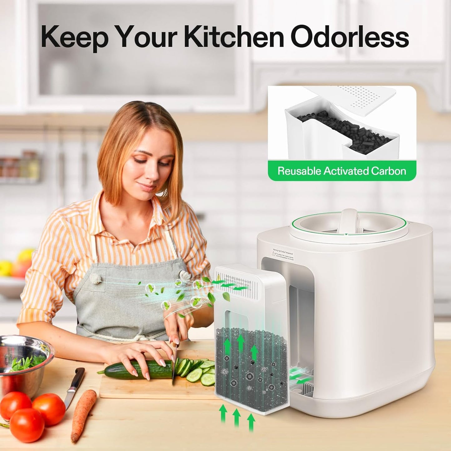 VIVOSUN 4L Electric Composter for Kitchen Indoor, Smart Compost Machine for Countertop, Odorless/Auto-Cleaning/3 Modes/Intelligent LED Display, Mill Composter Kitchen Bin Food Recycler, White-VerdiqueGarden