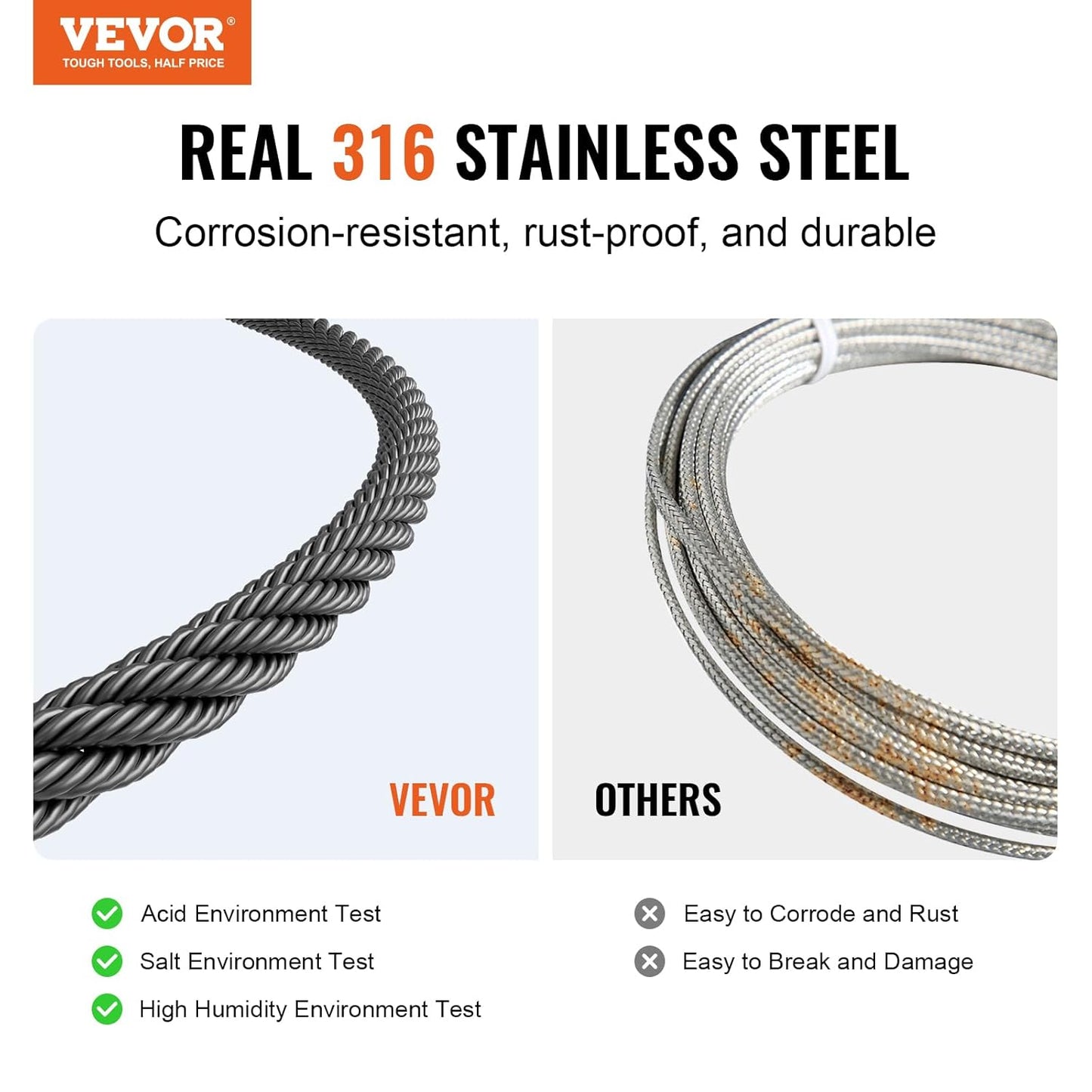 VEVOR 1/8 Black Stainless Steel Cable, 500 FT 316 Black Cable Railing Kit, Cable Railing System Wire Rope with Cutter & Gloves, 7x7 Strands Core Marine Aircraft Cable for Handrail Stair Deck Fence-VerdiqueGarden