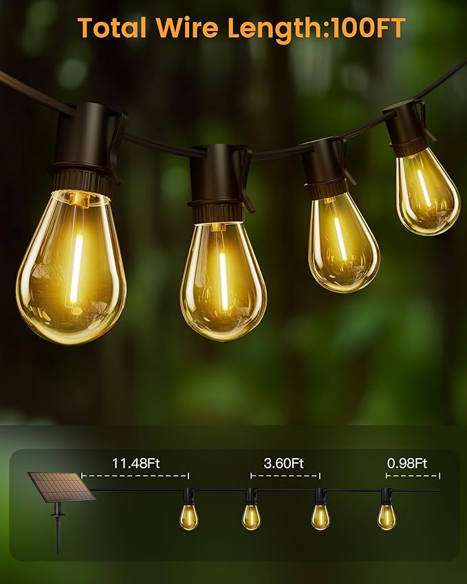 Torkase 100FT LED Outdoor String Lights with 25+2 S14 Shatterproof Bulbs, Commercial Grade Waterproof Patio Lights for Cafe Backyard Deck-VerdiqueGarden