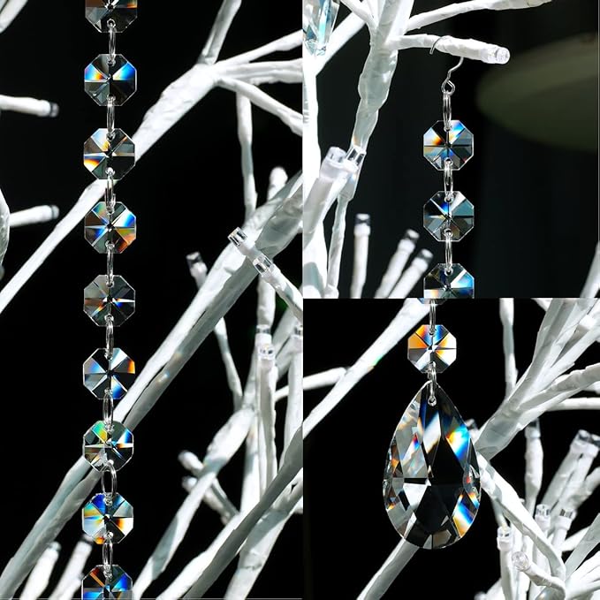 1ft 8pcs Teardrop Crystals Garland, Hanging Chandelier Crystals Prism Beads Chain for Wedding Home Decoration Clear GOLDENHAITAI-VerdiqueGarden