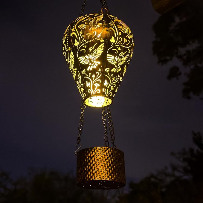 Hummingbird Decor Hot Air Balloon Solar Lantern – Outdoor Decorative Hanging Light for Garden Yard Patio Porch Lawn and Pathway – Unique Housewarming, Birthday Gift for Women Mom Grandma-VerdiqueGarden
