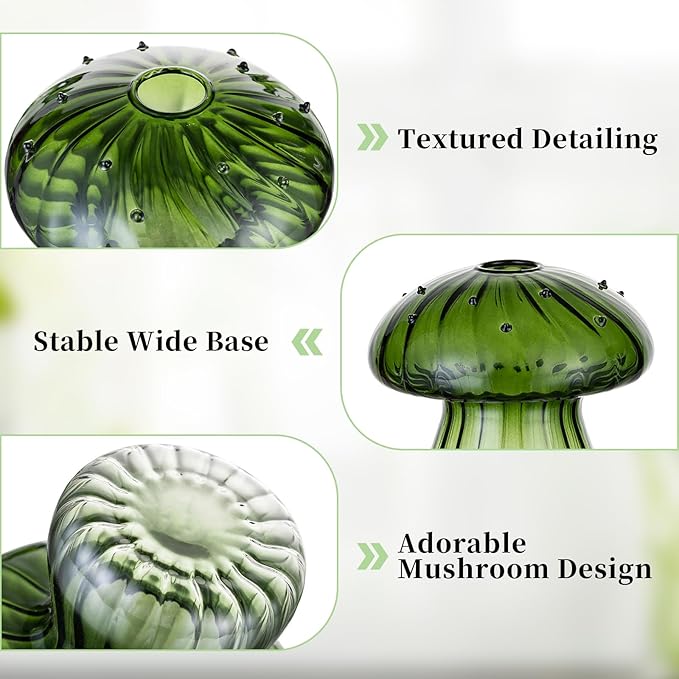 Glasseam Mushroom Plant Propagation Stations: Green Glass Terrarium Jar Set of 5 Cute Planters for Indoor Plants Mini Propagate Station Unique Christmas Birthday Gifts for Women Home Office Decor-VerdiqueGarden
