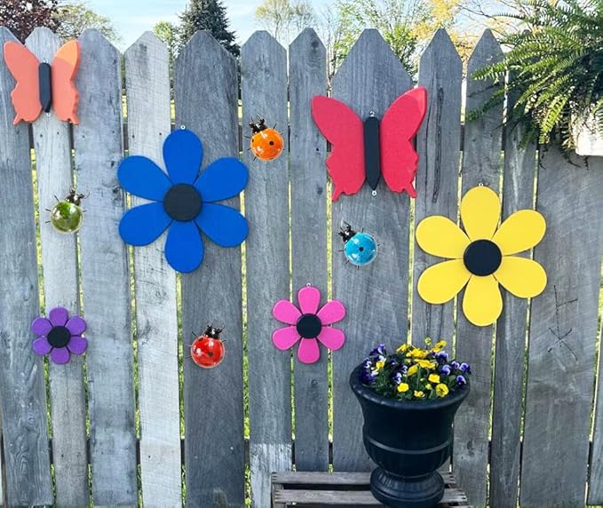 GIFTME 5 Metal Garden Wall Art Decorative Set of 4 Cute Ladybugs Outdoor Wall Sculptures-VerdiqueGarden