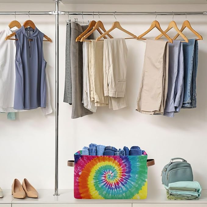 Tie-Dye Rectangular Storage Basket Organizer Bin Shelf Baskets For Clothes Gifts For Home Office Dorm-VerdiqueGarden