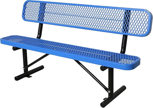 6FT Outdoor Benches Heavy Duty Park Bench with Back Portable Frame, Blue Metal Steel Bench, Outdoor Garden Bench Expanded Metal Mesh Bench for Lawn, Park, Deck, Garden, Patio, Porch, Black (Blue, 6FT)-VerdiqueGarden