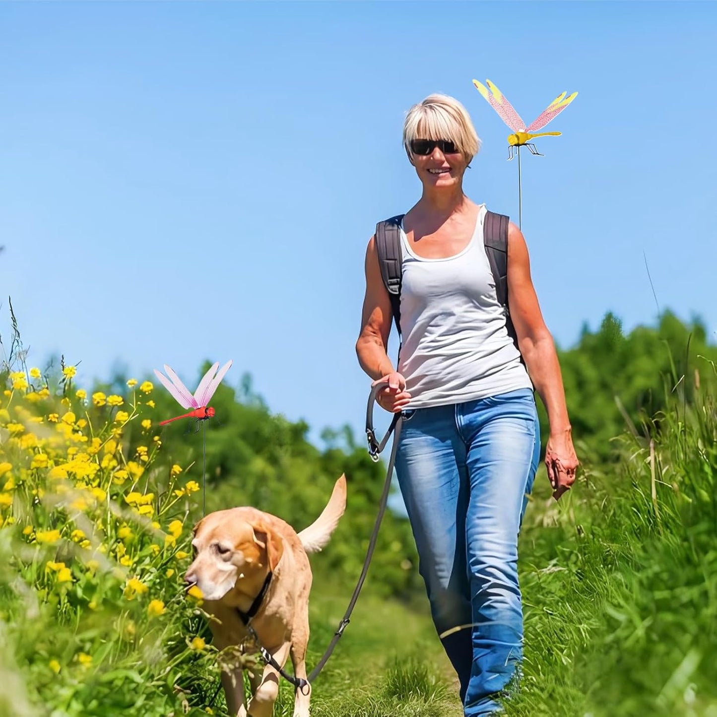 Jongdari 12 Sets Dragonfly Hat Clip Realistic Fake Dragonflies Clip-On Garden Outdoor Decor Stakes Plastic Dragon Fly Clips Plant Decorations for Pots, Includes Pliers & Clips-VerdiqueGarden