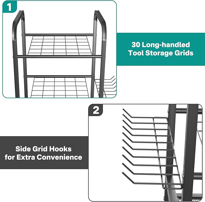 EVERHANGER Garden Tool Organizer and Storage, Yard Tool Stand Garage Tool Organization, Yard Tool Racks for Indoor/Outdoor Use-VerdiqueGarden