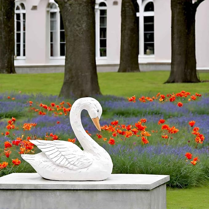 White Swan Figurine - Home Decor Exquisite Sculpture Resin，Artistic White Goose Statue Craft for Elegant Outdoor Garden and Yard Decoration, 7.48 Inches-VerdiqueGarden