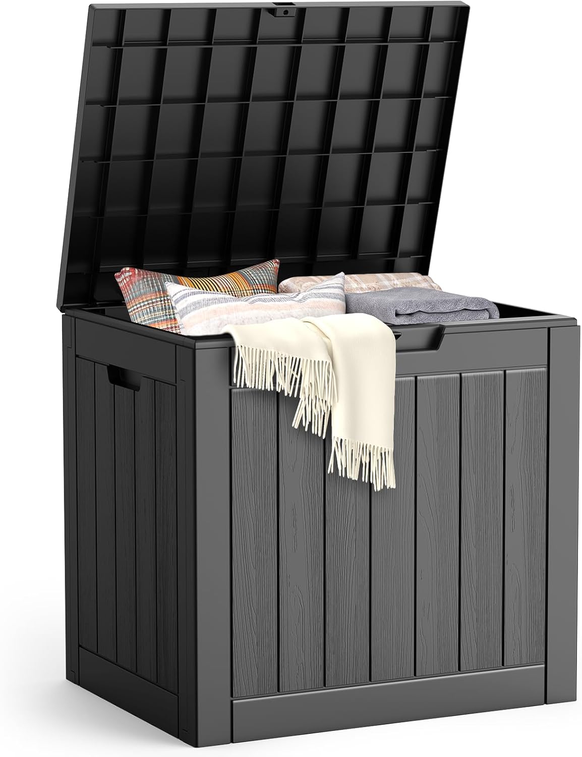 Outdoor Storage Box, 31 Gallon Waterproof Resin Deck Box, Storage Bin for Package Delivery, Patio Furniture Cushion, Garden Tools, Pool Accessories, Weatherproof and UV Resistant, Black-VerdiqueGarden