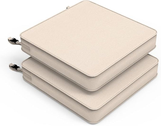 LVTXIII Patio Chair Cushions 19"x19"x3", Water-Repellent Outdoor Seat Cushions for Patio Furniture, Square Chair Pads with Ties for Home Garden Decoration, Set of 2, Beige-VerdiqueGarden