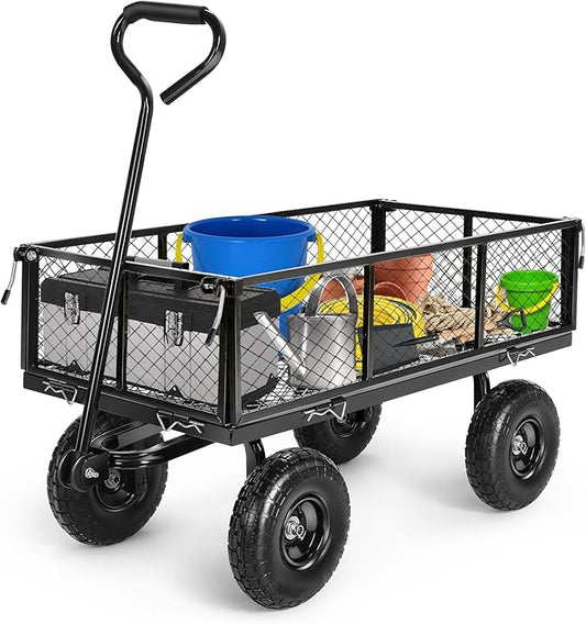 Homdox 660LB Garden Cart on Wheels, Heavy Duty Yard Wagon with 180° Rotating Handle, Mesh Foldable Garden Wagon Outdoor Utility Carts for Camping, Sports, Garden, Beach, Farm, Fishing, Black-VerdiqueGarden