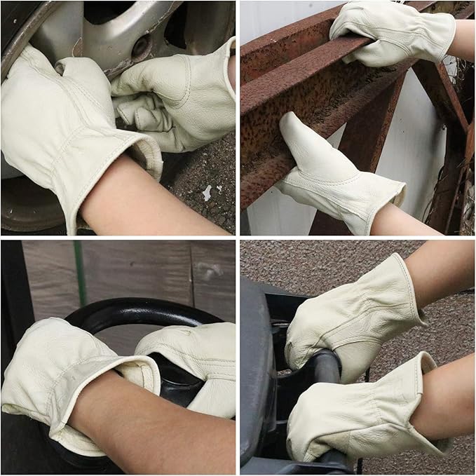 HLDD HANDLANDY Leather Work Gloves for Men & Women, Adjustable Wrist Cowhide Gardening Glove with Reinforced Palm for Driver-VerdiqueGarden