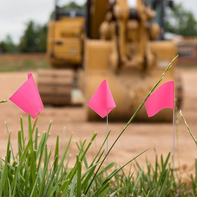Zozen 100Pack Fluorescent Pink Marking Flags, Writable/15x4x5 Inch, Yard Flags for Lawn & Irrigation & Landscape & Sprinkler & Survey & Dog Training.-VerdiqueGarden