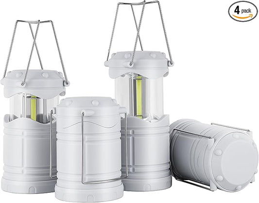 Lichamp LED Camping Lantern, 4 Pack Battery Powered Flashlight for Power Outages, Portable Collapsible Hanging Light Essential for Home, Outdoor, Emergency Lamp Survival Kit Gear for Hurricane, B4LW-VerdiqueGarden