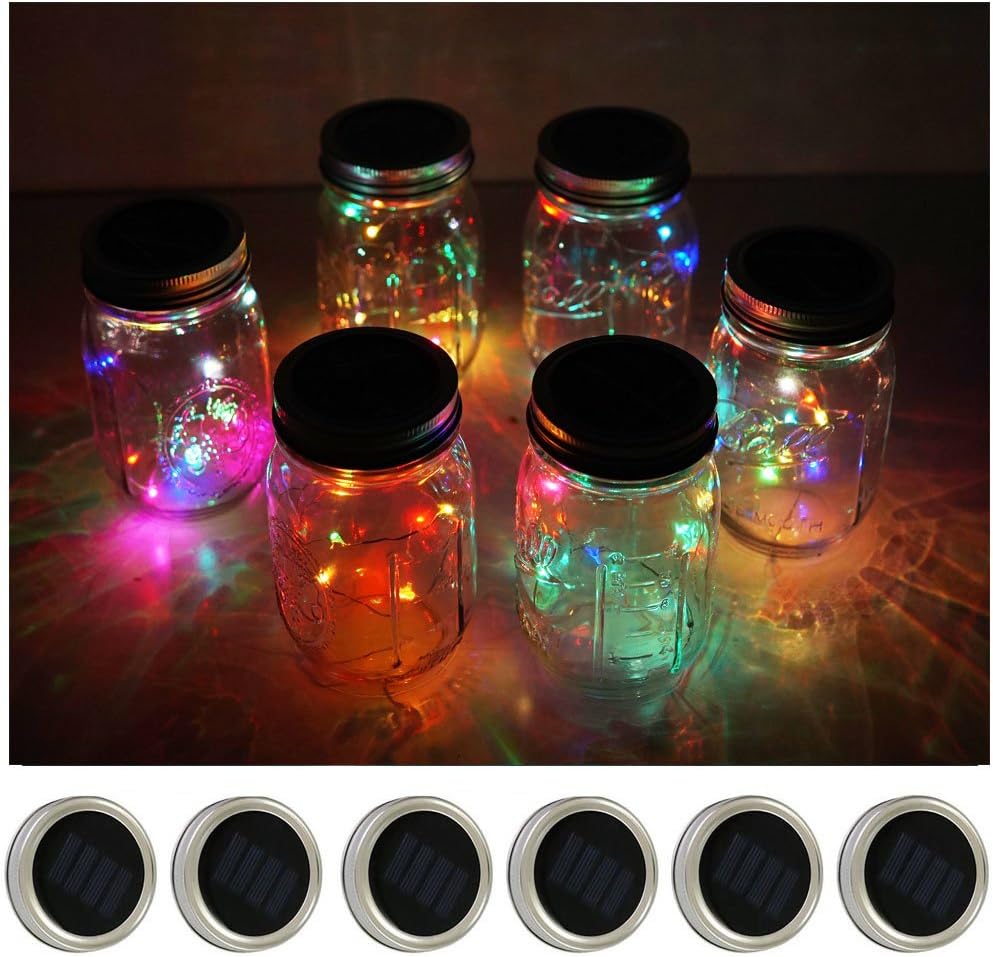 Decorman Solar Mason Jar Lid Lights, 6 Pack 10 LED Waterproof String Fairy Star Firefly Jar Lids Lights for Patio Garden Yard Lawn Party Wedding Christmas Decoration(Jars & Hangers Not Included)-VerdiqueGarden