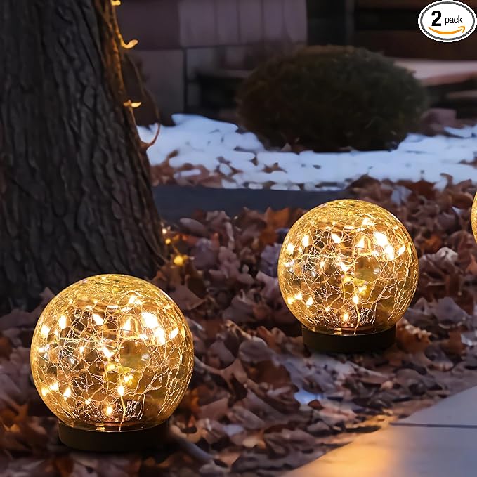 Solar Globe Lights Outdoor Waterproof-Solar Balls-Solar Garden Lights-Solar Orbs for Outside 2 Pack Cracked Glass Ball for Lawn Patio Yard Backyard Decorations-VerdiqueGarden