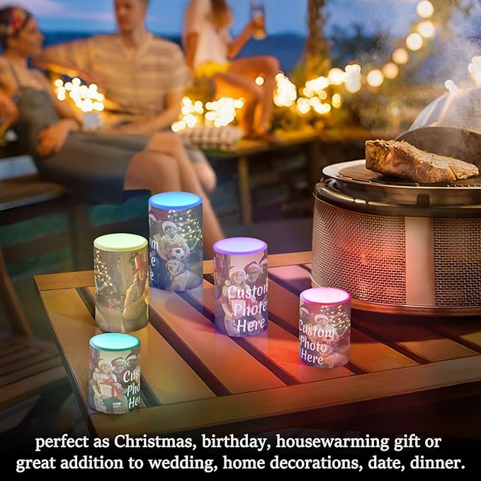 Personalized Flickering Flameless Candles, Custom Photo LED Candles Set of 2, Remote Timer Battery Operated Candle for Valentine Wedding Birthday-VerdiqueGarden