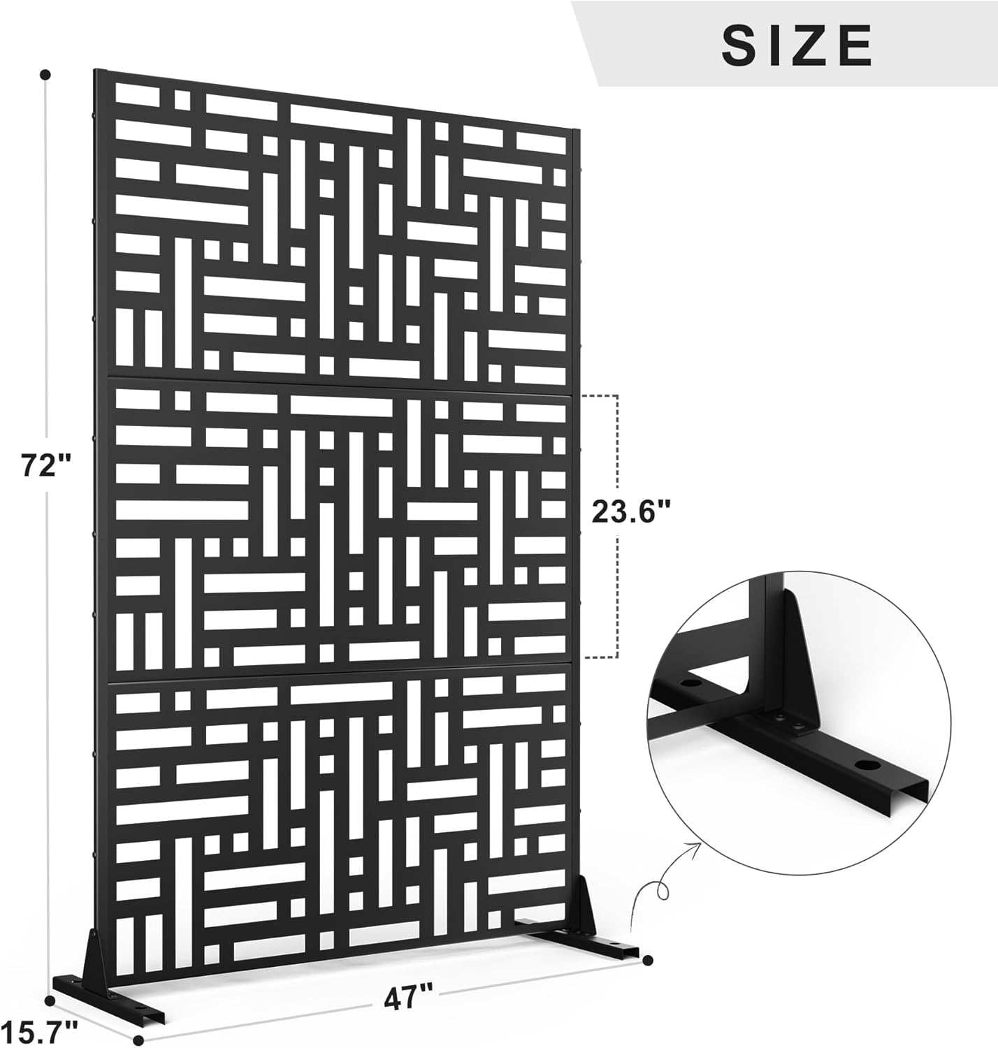 Metal Privacy Screen 72" H47 W,Freestanding Decorative Outdoor Panel for Balcony Patio Lawn Garden,Fence-Black & Street-VerdiqueGarden