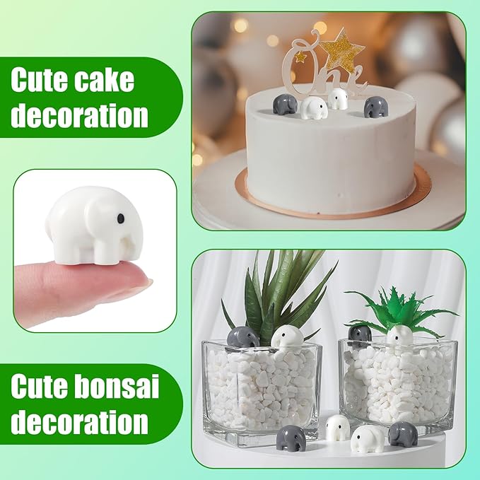 100 Pcs Mini Resin Elephants Miniature Animal Figurines Cute Elephants Fairy Garden Miniature Moss Landscape DIY Home Decor Terrarium Crafts Fairy Garden Decoration Accessories(Black,White)-VerdiqueGarden