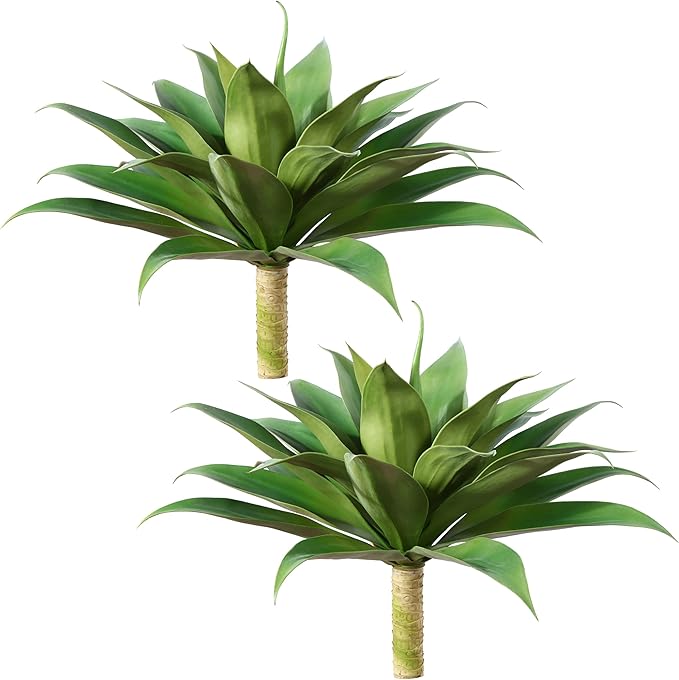 Artificial Plants Fake Agave Succulent Plant 28 Inch Big Size Faux Succulents Stems for Indoor Outdoor Realistic & Natural Home Decor Plants for Office Housewarming 2 Pack-VerdiqueGarden