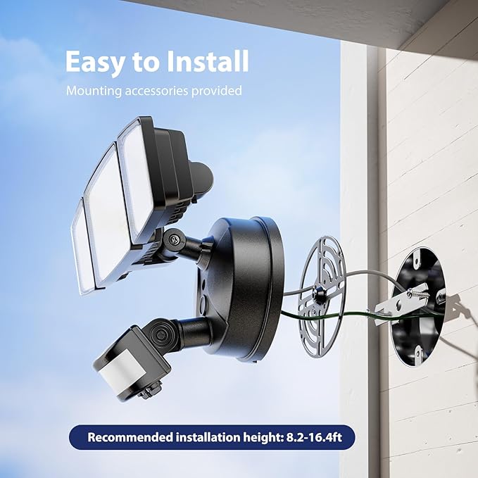 Onforu 3 Pack 65W LED Motion Sensor Outdoor Lights, Security Light Motion Outdoor Flood Light Fixture Detection Detector, 3 Adjustable Heads 6500LM 6500K IP65 Waterproof Exterior Garage Yard (Black)-VerdiqueGarden