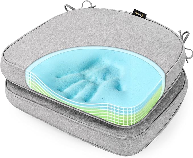 SUNROX Gel Memory Foam Chair Cushions, FadeShield Water-, Stain-Resistant Durable Reversible Seat Cushion Pads with Ties for Indoor/Outdoor Kitchen Dining Office, 19"x19", Set of 2, Heather Grey-VerdiqueGarden