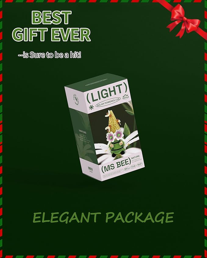 iStatue Solar Garden Gnome Figurine Light with Bees Sunflower, 9.5'' Resin Outdoor Statue for Yard Patio Decor Lawn Ornaments Porch Garden Gifts for Women/Girl (Ms Bee Gnome)-VerdiqueGarden