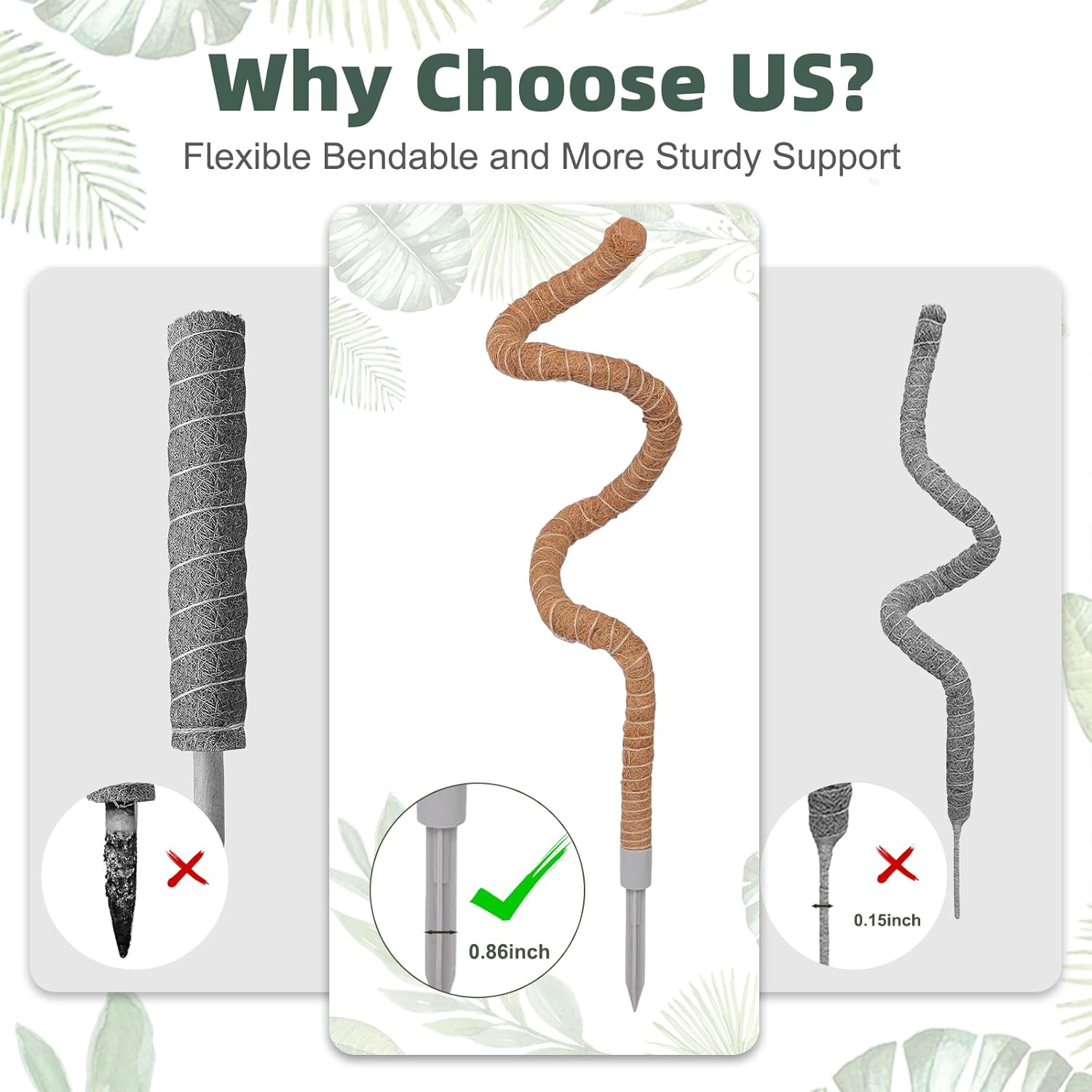 3 Pack Moss Pole, 50 Inch Monstera Plant Support, Tall Moss Poles for Climbing Plants Indoor DIY, Coco Coir Plant Pole Moss Plant Stick Support Stake Kit for Potted Plants, Pothos, Philodendron-VerdiqueGarden