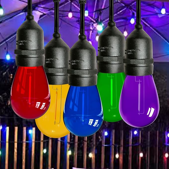 Meconard 15Pack S14 Colored LED String Light Bulbs,1 Watt Plastic Shatterproof Waterproof Outdoor Indoor Replacement Bulbs for Home Decor, E26 Medium Base, Multi-Color: Red/Green/Blue/Orange/Purple-VerdiqueGarden