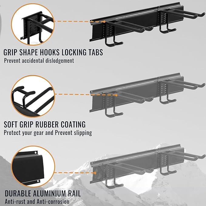 Wall Mount Tool Storage Rack, Heavy Duty Garage Storage Tool Organizer, Garden Tool Wall Hooks and Hangers, Hold Up to 350lbs Black 2Pack, AK806-Black-2Pack-VerdiqueGarden