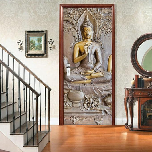 3D Door Stickers Murals Peel and Stick - Buddha Statue - Door Wallpaper Self-Adhesive Door Decals Removable PVC Waterproof Door Poster for Bedroom Living Room Door 37.4" x 78.7"-VerdiqueGarden