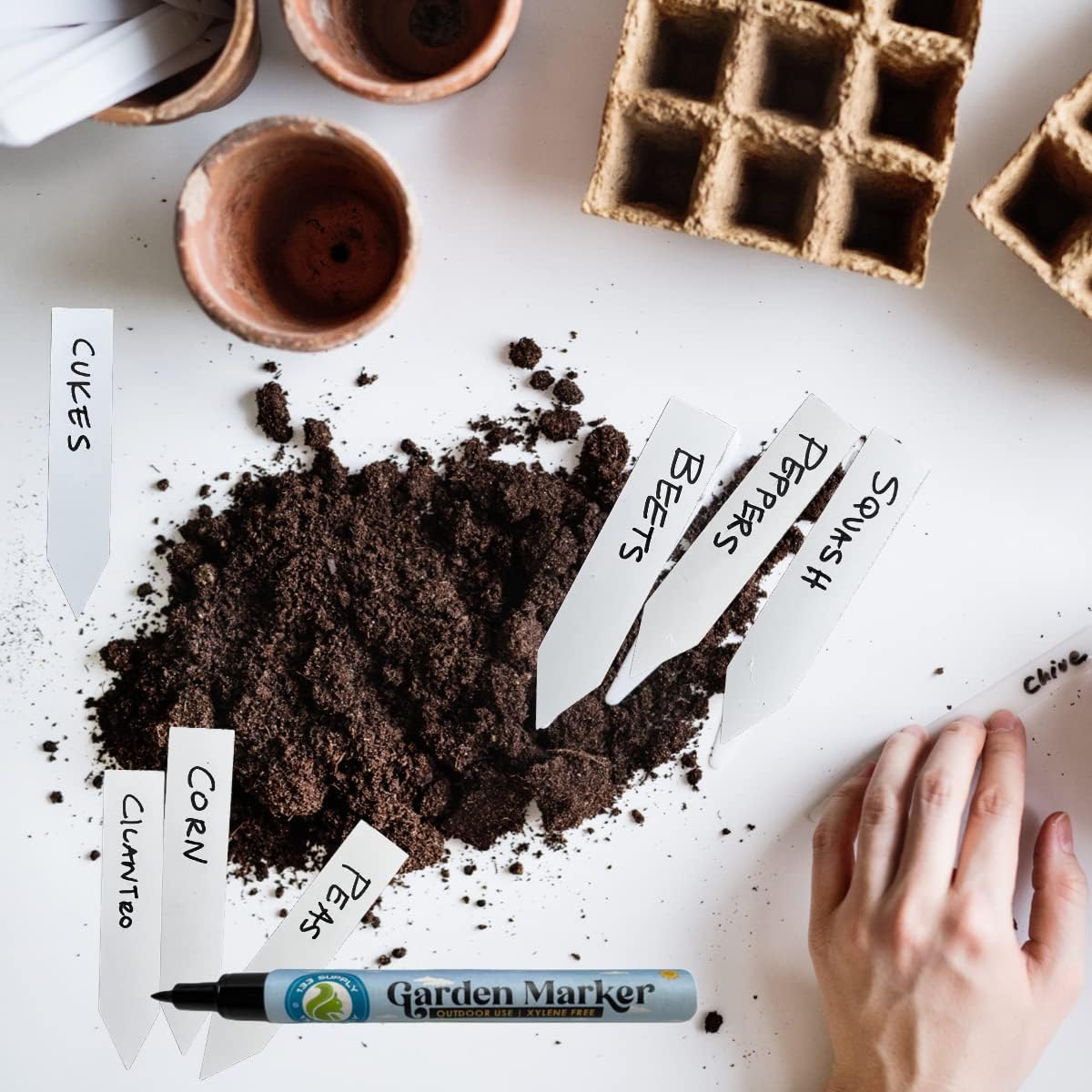 -100 Pack 4" Plastic Plant Labels for Seedlings with 2 Pack of Garden Marker Pens (Garden Markers Fade Resistant Plant Markers Outdoor Waterproof Pen Black Permanent Markers Plant Tags)-VerdiqueGarden