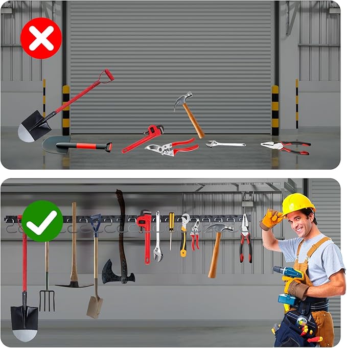 WellMade 64'' Adjustable Garden Tool Organizer, Garage Storage System with Hooks, Wall Mount Tool Organization Rack, Black-VerdiqueGarden