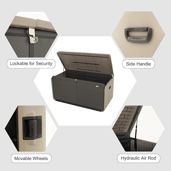 Domi 160 Gallon Resin Deck Box, Waterproof & UV-Resistant Outdoor Large Storage Box Lockable Storage Bin for Patio Cushions Pool Supplies Garden Tools and Delivery Storage-VerdiqueGarden