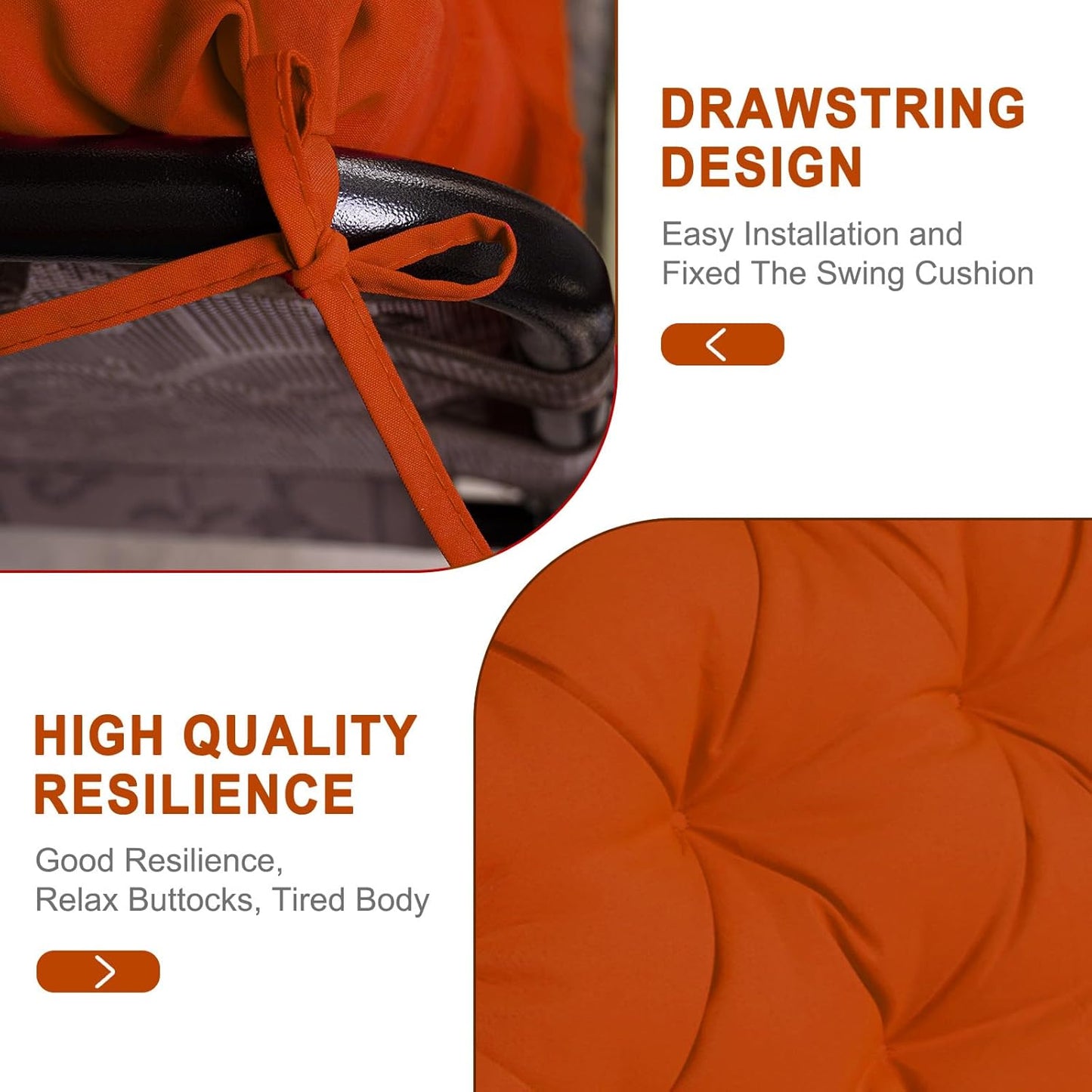 Porch Swing Cushions,Outdoor Cushions 3 Seater Replacement with Backrest, Waterproof Thickened Bench Cushion with Ties for Porch, Patio,Outdoor, Backyard and Garden (Orange 60 * 40 in)-VerdiqueGarden