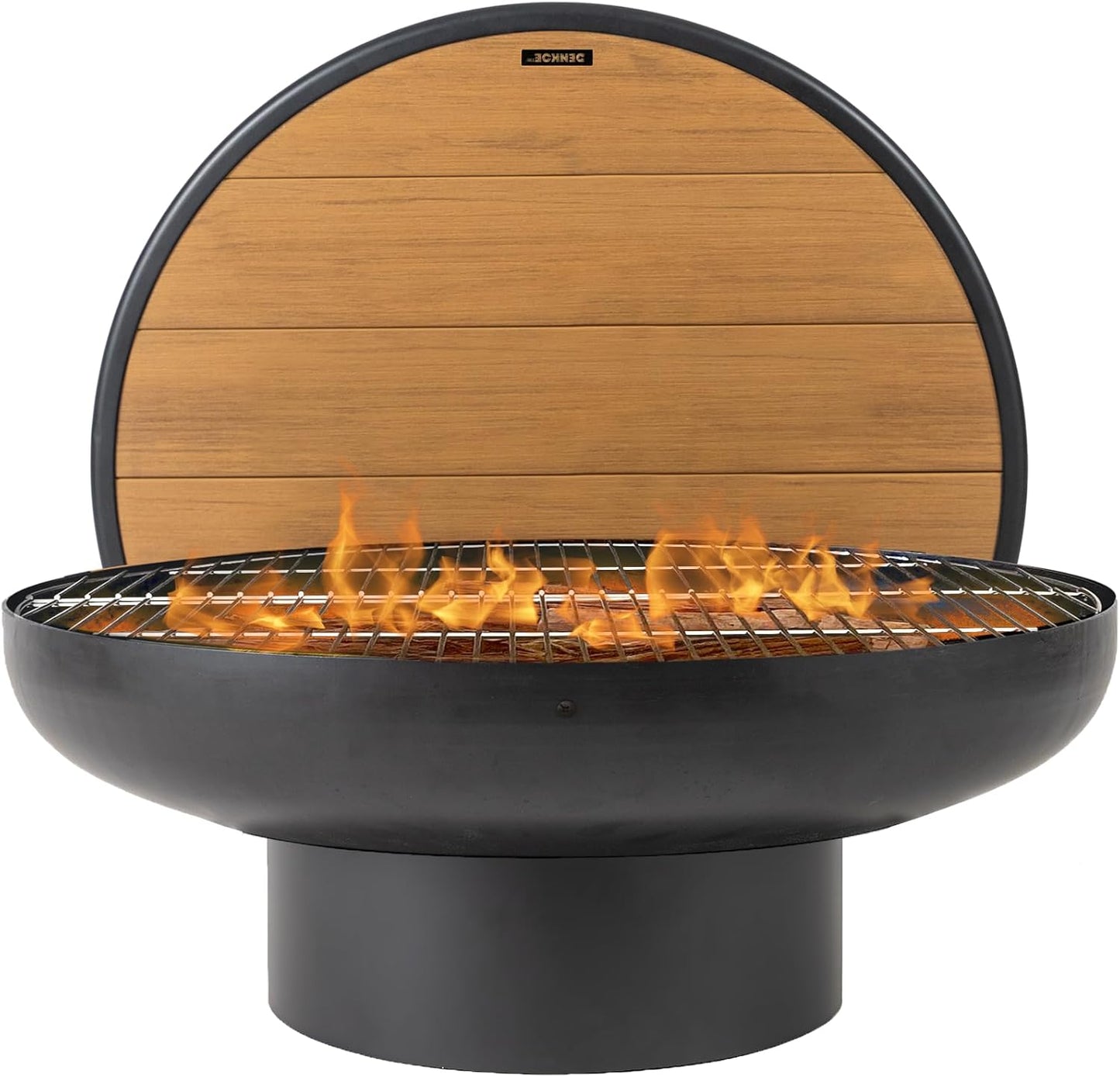 32 Inch Round Fire Pit Table with Fire Pit Grill, Extra Thick, Heavy Duty Fire Bowl, Deep Outdoor Firepit, Wood Burning Firepits for Outside Patio, Backyard Fire Pits, Large BBQ Pit-VerdiqueGarden