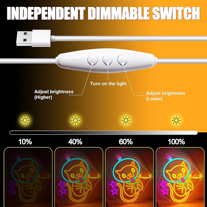 Astronaut Boba Tea Cat Neon Sign Cat Neon Lights for Wall Decor Cute Kitty with Stars Asteroids Anime Led Light Sign for Kids Bedroom Dimsum Store Cofes Bar Milk Tea Shop-VerdiqueGarden