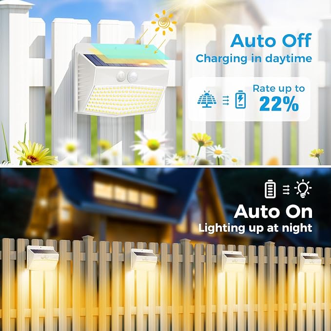 Peasur 6 Packs Solar Outdoor Lights Motion Sensor, Solar Security Lights Waterproof with 3 Lighting Modes Solar Powered Wall Lights Outside for Garden Fence Yard Deck, Warm White-VerdiqueGarden