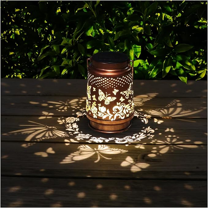 Solar Lanterns Outdoor Waterproof Butterfly Garden Decor Birthday Gifts for Women Mom Grandma, Hanging Solar Lights Metal Lantern Decoration Outside for Yard, Patio, Backyard, Porch-VerdiqueGarden
