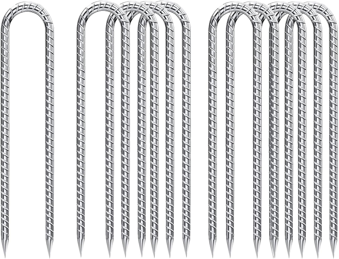 Rebar-Stakes-12-Inch-Galvanized, U Hook Trampoline Stakes 10 Pack Ground Anchors Tent Stakes Heavy Duty for Plants Anti-Rust Landscape Fabric Stakes Artificial Turf-VerdiqueGarden