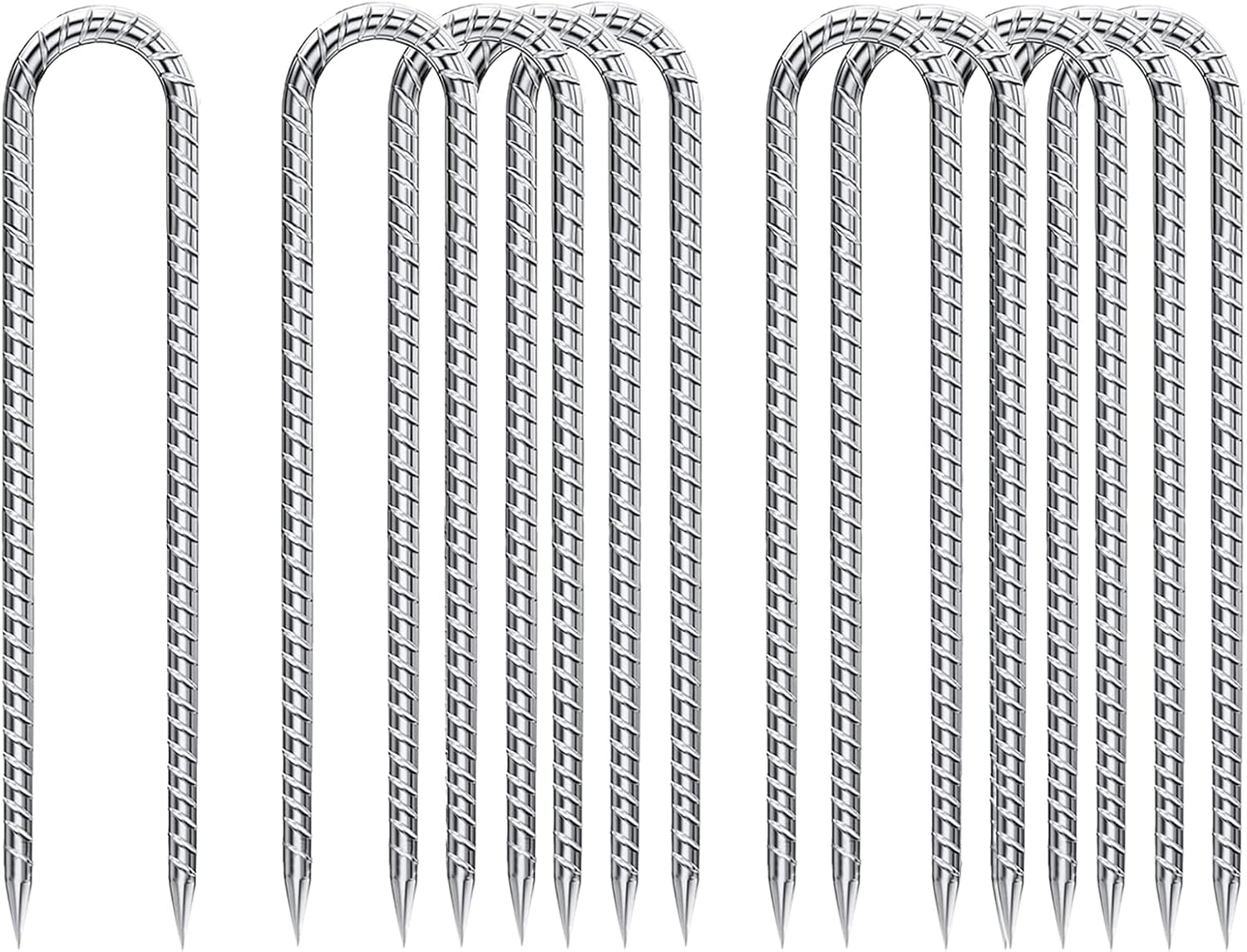 Rebar-Stakes-12-Inch-Galvanized, U Hook Trampoline Stakes 10 Pack Ground Anchors Tent Stakes Heavy Duty for Plants Anti-Rust Landscape Fabric Stakes Artificial Turf-VerdiqueGarden