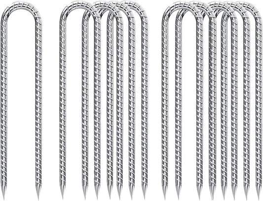 Rebar-Stakes-12-Inch-Galvanized, U Hook Trampoline Stakes 10 Pack Ground Anchors Tent Stakes Heavy Duty for Plants Anti-Rust Landscape Fabric Stakes Artificial Turf-VerdiqueGarden