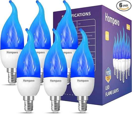Hompavo 【Upgraded LED Flame Light Bulbs, 3 Modes Flickering Light Bulbs, E12 Chandelier Base Candle Fire Light Bulb for Halloween Christmas Party Porch Indoor & Outdoor Home Decoration, Blue 6 Pack-VerdiqueGarden