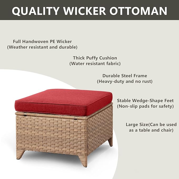 Outdoor Wicker Patio Furniture Set - 6 Piece Rattan Patio Conversation Set with 2 Rocking Swivel Chairs,2 Ottomans,1 Sofa and 1 Side Table for Porch Deck Backyard Garden(Yellow/Red)-VerdiqueGarden