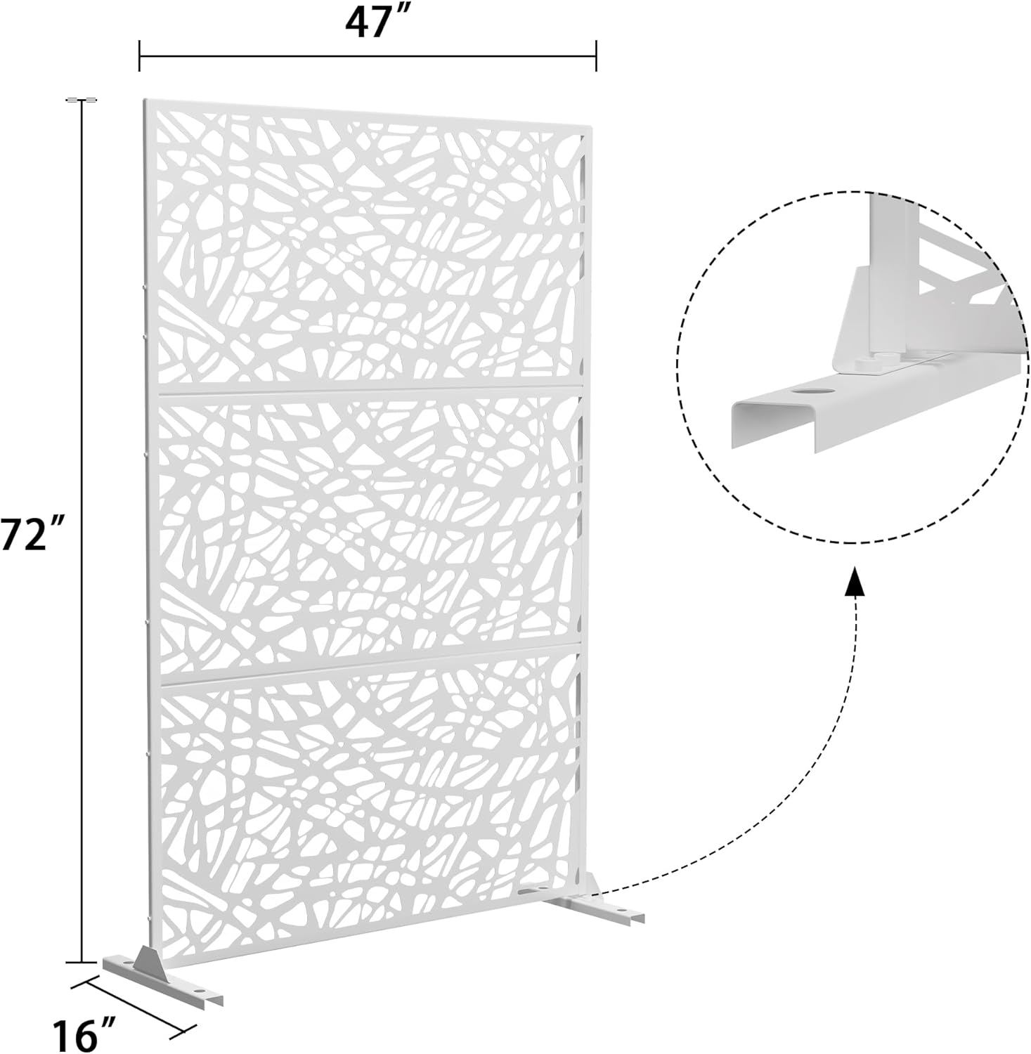 Metal Privacy Screen Outdoor 72" H×47" W,Freestanding Decorative Privacy Screen for Balcony Yard&Garden,Privacy Fence-White&Net-VerdiqueGarden