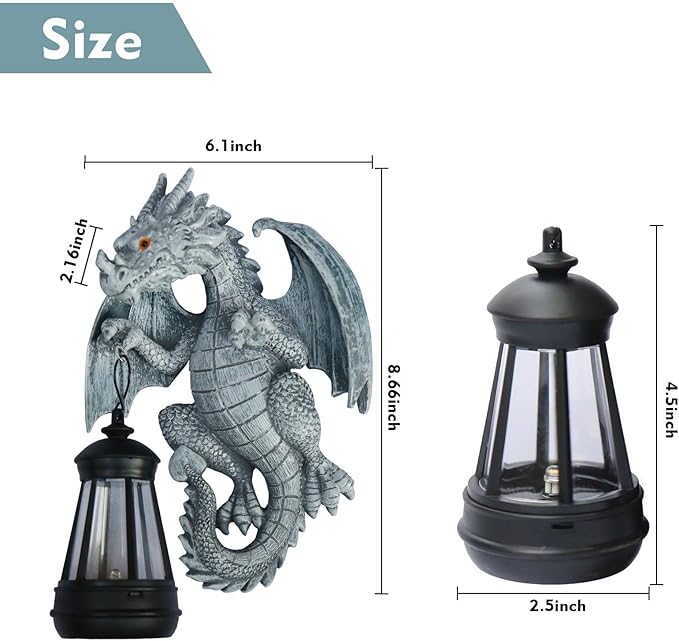 Garden Statues Tree Hugger Dragon with Solar Lantern,Lawn Decor Outdoor Statue for Patio, Balcony, Yard Ornament,Ideal Dragon Housewarming Gifts & Birthday Gifts for Grandma Mom Women-VerdiqueGarden